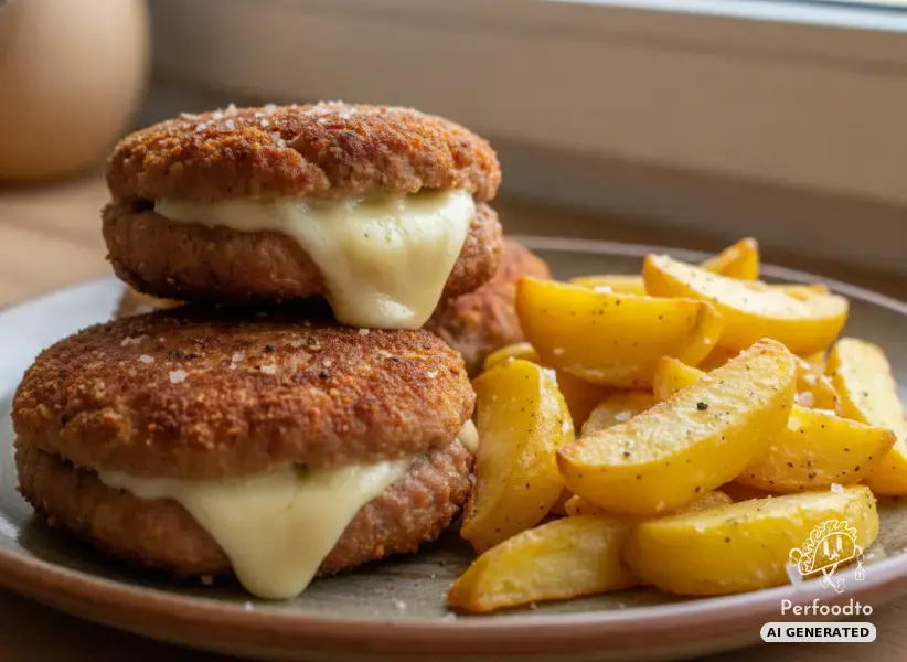 Cheese-stuffed meat patties and potatoes