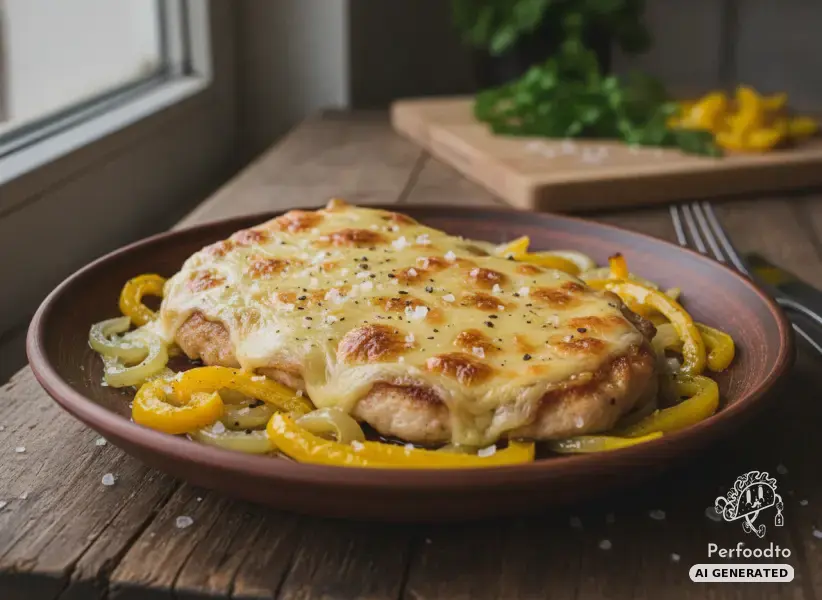 Überbackenes Putenschnitzel mit Paprika