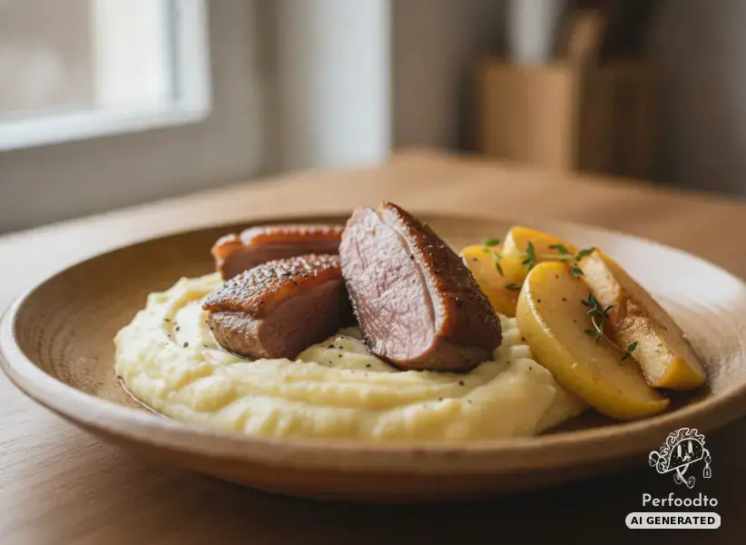 Herbstliches Entenfilet mit gebratenen Äpfeln und Erdäpfelpüree