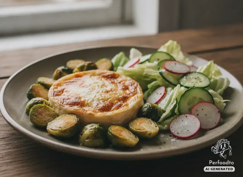 Baked oven cheese with Brussels sprouts and radish salad