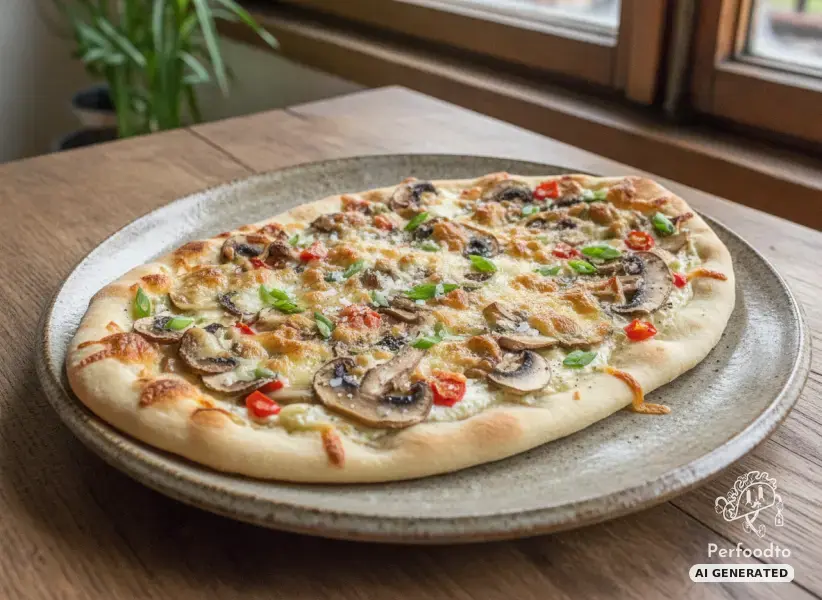 Flammkuchen mit Champignons und Lauchzwiebeln