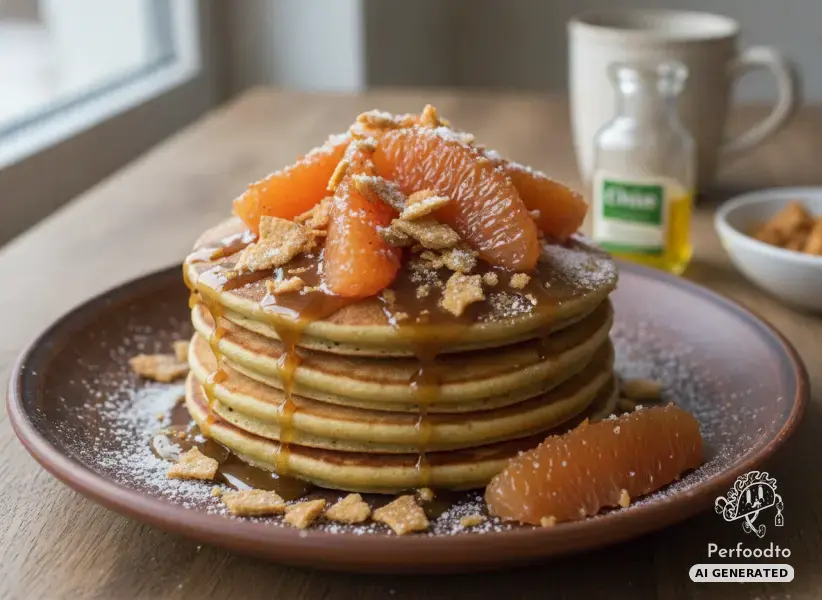 Vegane Pancakes mit karamellisierter Grapefruit und knusprigem Crunch