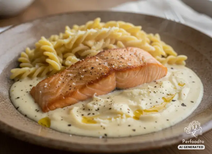 Lachsfilet in cremiger Käsesauce mit Nudeln