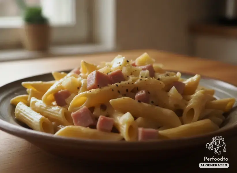 Pasta with ham and cheese sauce