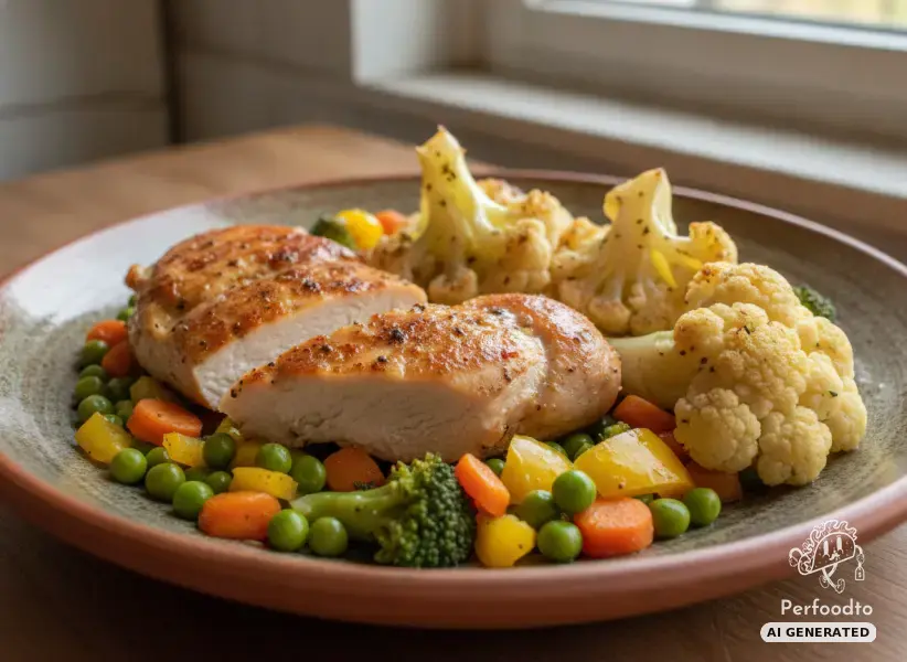 Saftiges Hendlfilet mit geröstetem Karfiol und buntem Gemüse