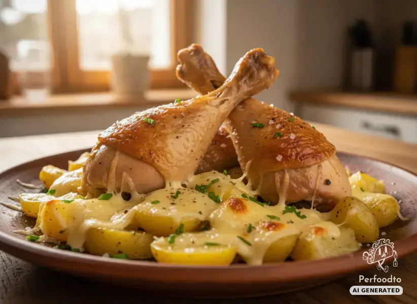 Organic chicken legs with baked potatoes