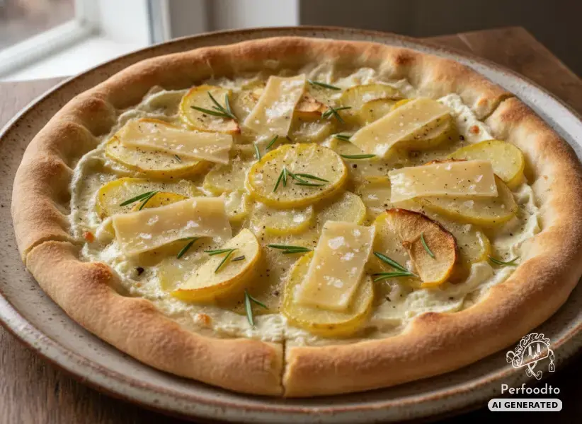 Crispy flatbread pizza with potatoes and mountain cheese