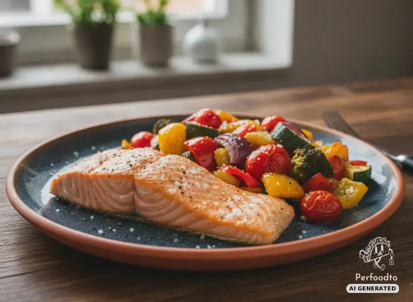 Salmon fillet with mixed oven vegetables