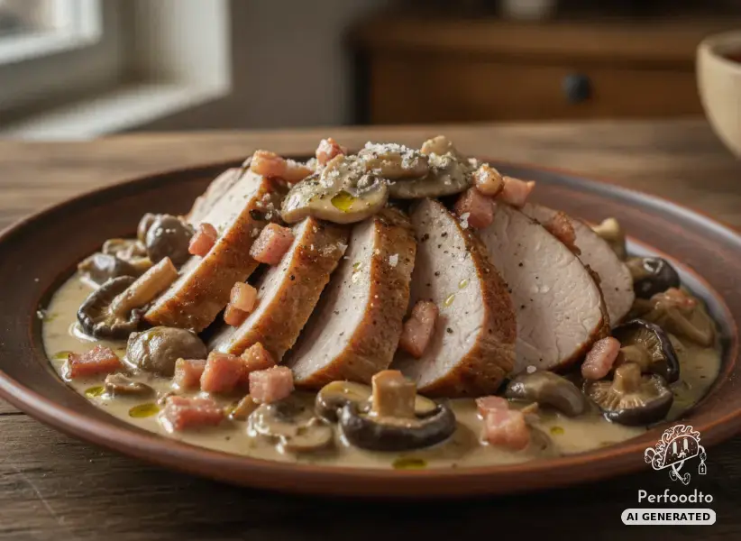 Schweinslungenbraten mit Pilzen und Speck