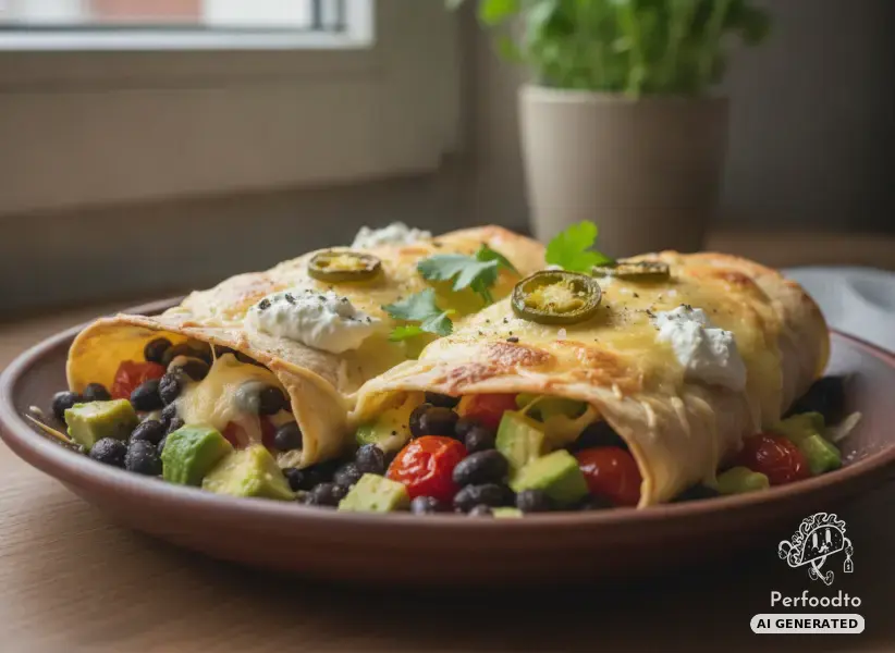 Überbackene Tortilla Wraps mit schwarzen Bohnen und Avocado