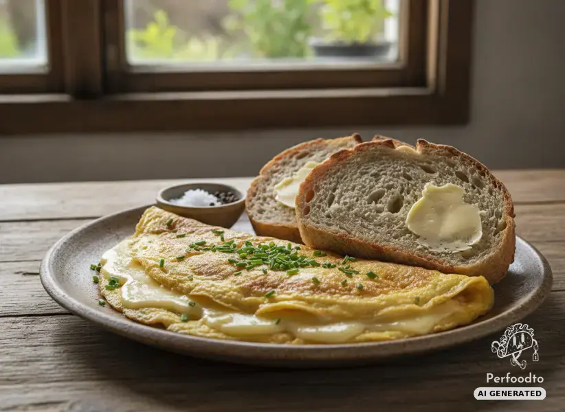 Omelet with organic Gouda and fresh bread