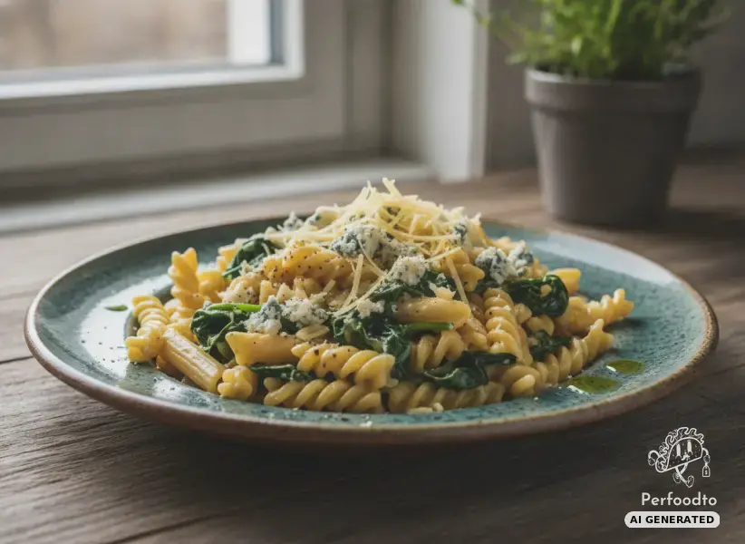 Pasta with spinach and cheese sauce