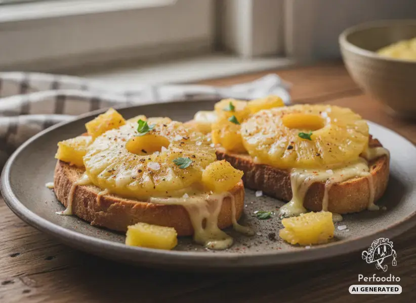 Überbackener Bio Toast mit saftiger Ananas und Heumilch Emmentaler