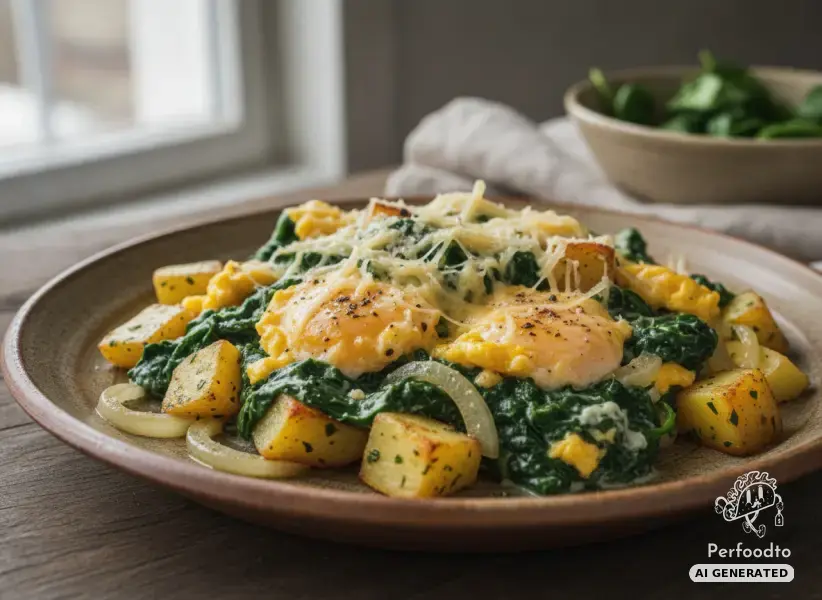 Deftige Eierpfanne mit Cremespinat und Bergkäse