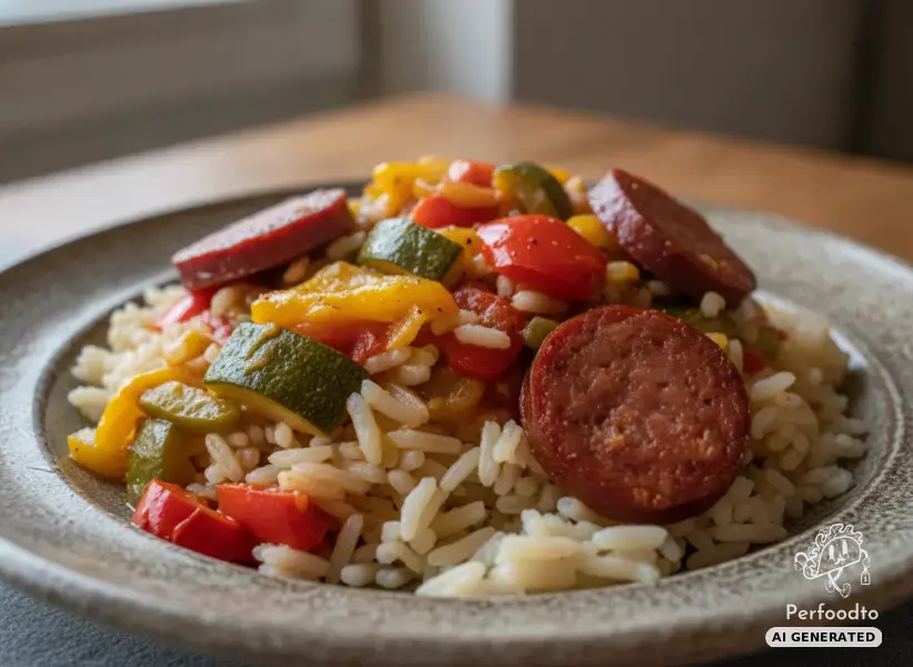 Ungarisches Lecso mit Salami und Reis