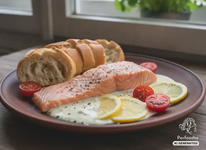 Steamed salmon from the Varoma with cream cheese sauce and baguette