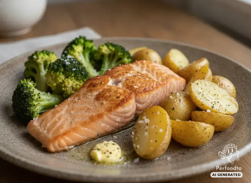 Salmon fillet with broccoli and potatoes