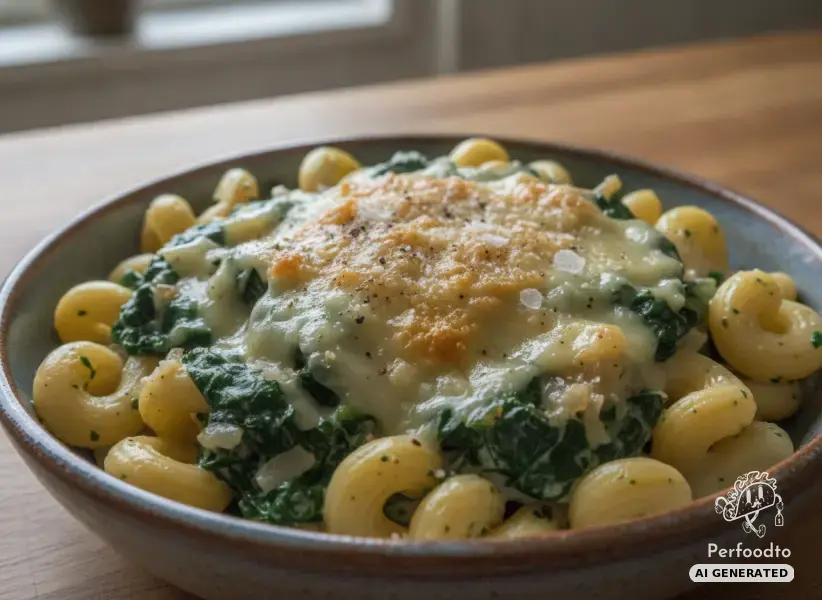 Pasta with creamy spinach and Gouda
