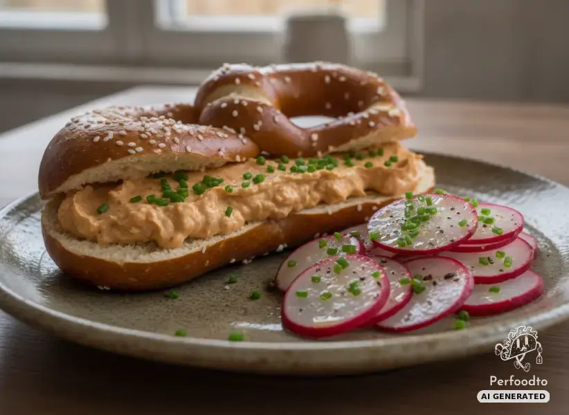 Pretzel with Obatzter and radish salad