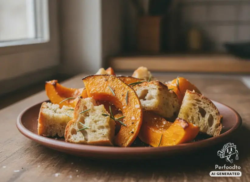 Roasted organic butternut squash with crispy sourdough bread