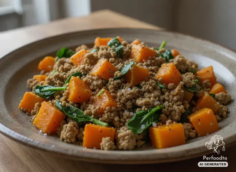 Soy mince with pumpkin and spinach
