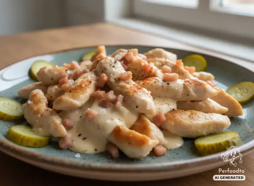Chicken strips with bacon and mascarpone sauce