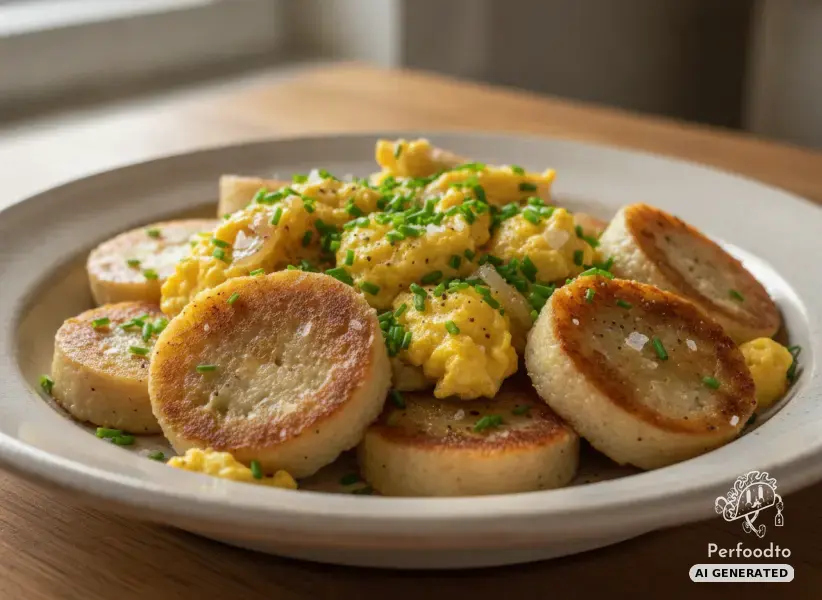 Geröstete Semmelknödel mit Ei und Schnittlauch