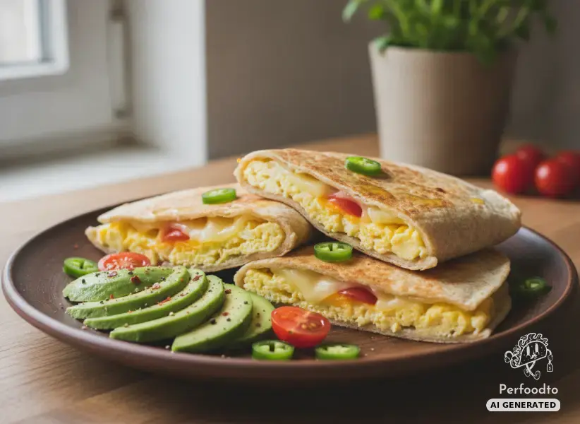 Vegetarian quesadillas with scrambled eggs, avocado and cheese