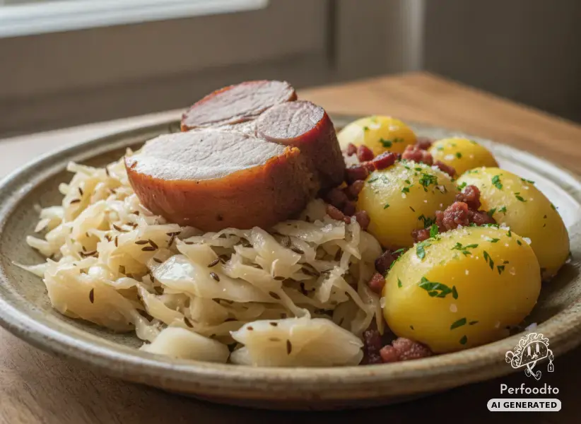 Deftiges Weißkraut mit Selchschopf und Salzerdäpfeln