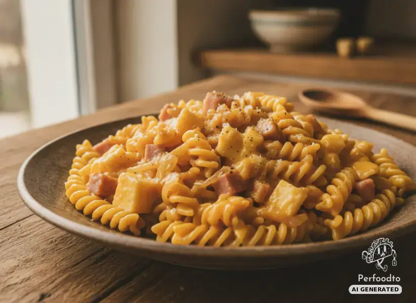 Nudeln mit Schinken und Käsesauce