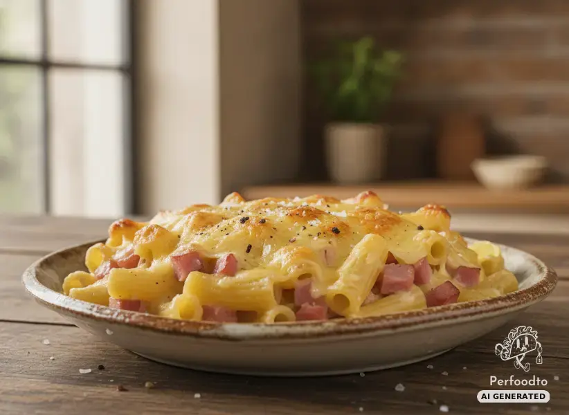 Traditional Austrian Baked Pasta with Ham and Cheese