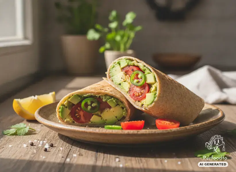 Vegane Vollkorn Burritos mit Avocado, Tomaten und Jalapenos