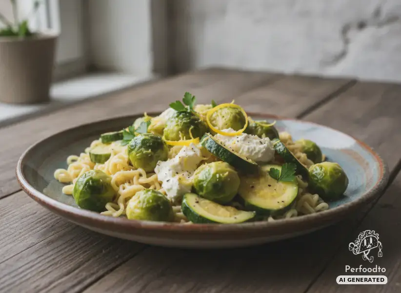 Steamed Brussels sprouts and zucchini with lemon cheese sauce from the Thermomix