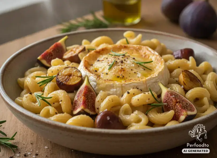 Autumnal baked cheese pasta with chestnuts and fresh figs