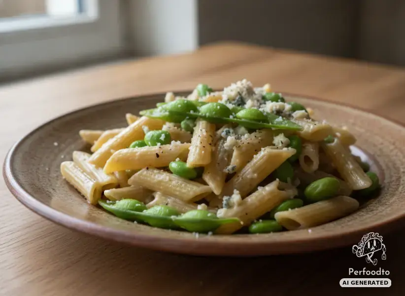 Pasta with edamame and blue cheese