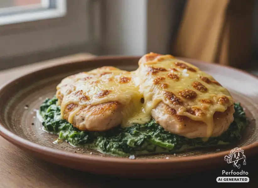 Überbackenes Hendlfilet mit Cremespinat