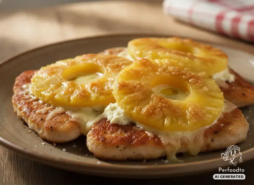 Überbackene Putenschnitzel Hawaii mit Ananas und Bergbaron