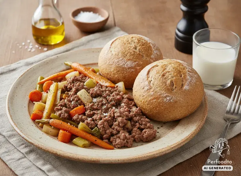 Minced beef with root vegetables and spelt rolls