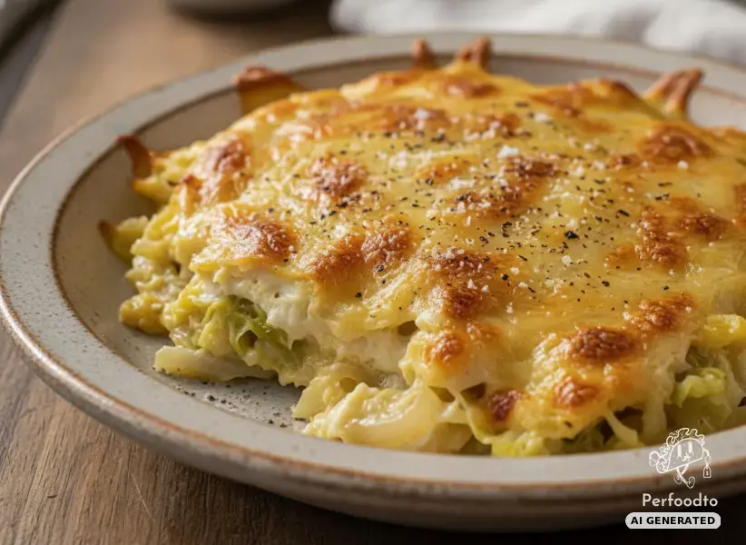 Baked Chinese cabbage casserole with Gouda and egg