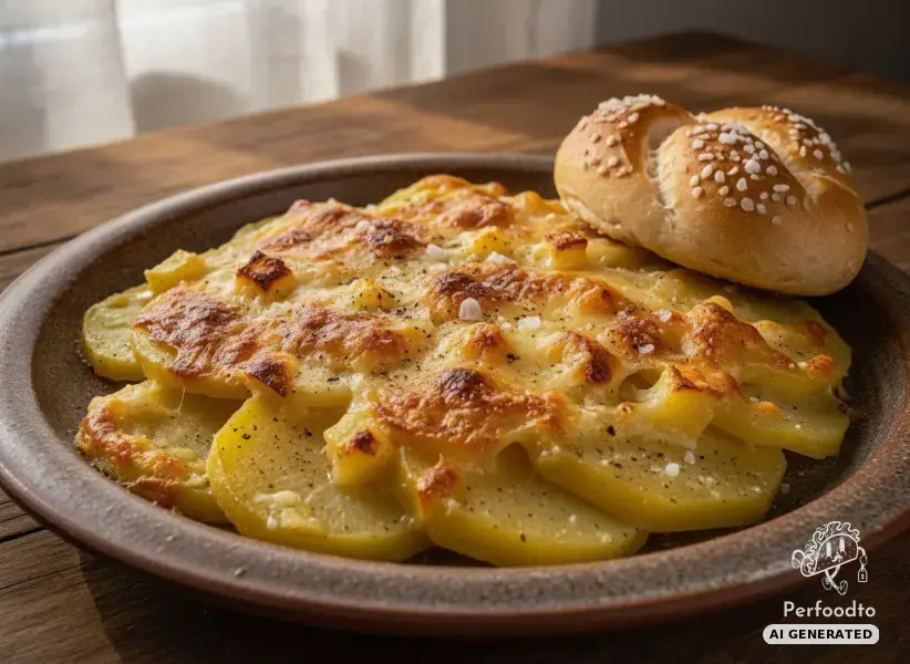 Baked potato gratin with flavorful Mondseer and snack cheese