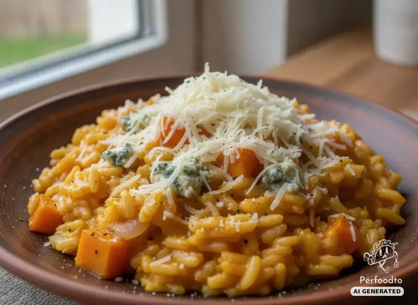 Traditionelles Kürbisrisotto mit Gorgonzola und Parmesan