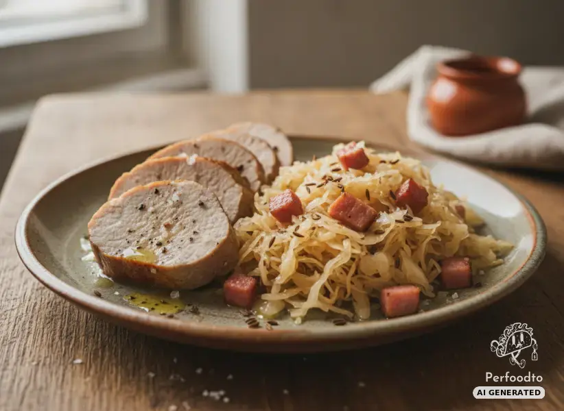 Pork tenderloin with sauerkraut and ham