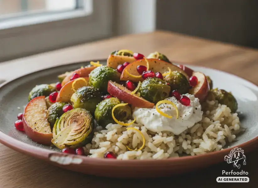 Roasted Brussels sprouts and apple skillet with rice
