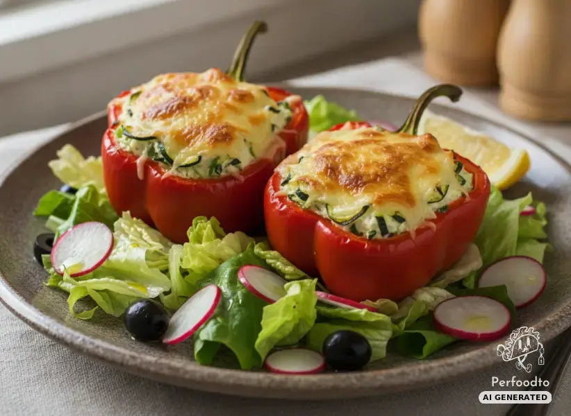 Stuffed pointed peppers with cream cheese and gratinated mountain cheese