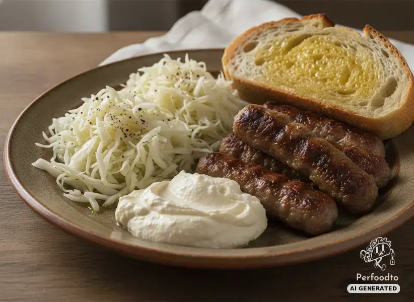Balkan Cevapcici with Kaymak and Coleslaw