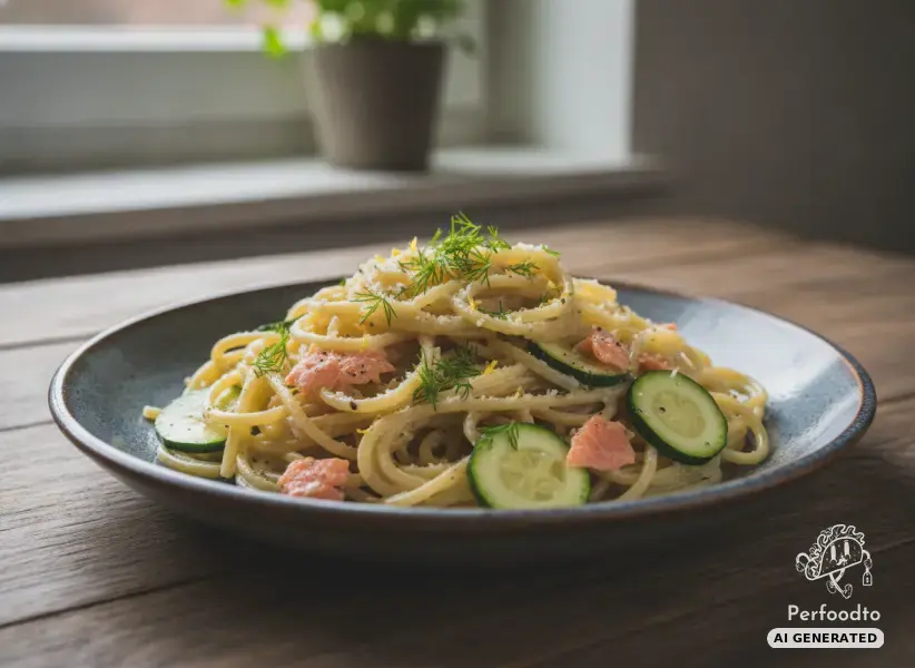 Cremige Spaghetti mit Räucherlachs und Zucchini