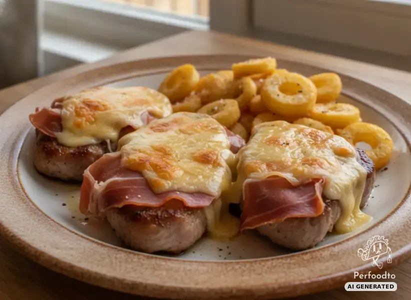 Saftige Minutensteaks vom Schwein mit Serrano Schinken und Gouda überbacken