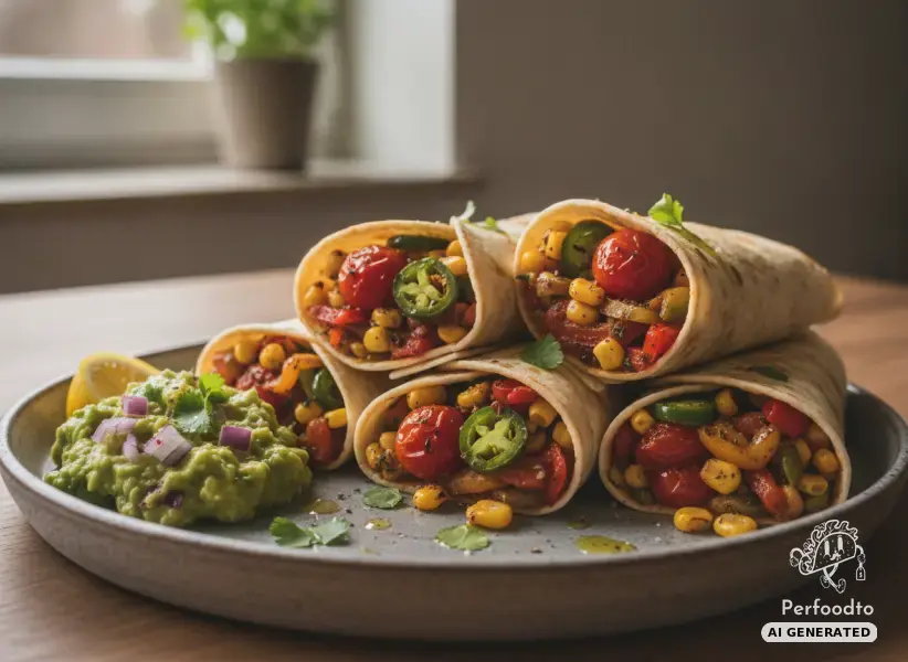 Spicy vegetable burritos with guacamole and cilantro