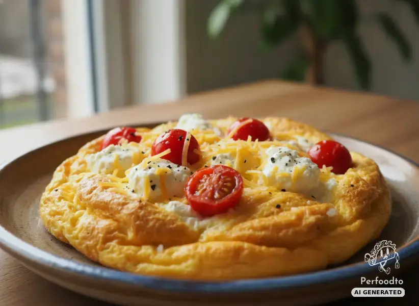 Fluffy scrambled eggs with cream cheese, Gouda and cherry tomatoes
