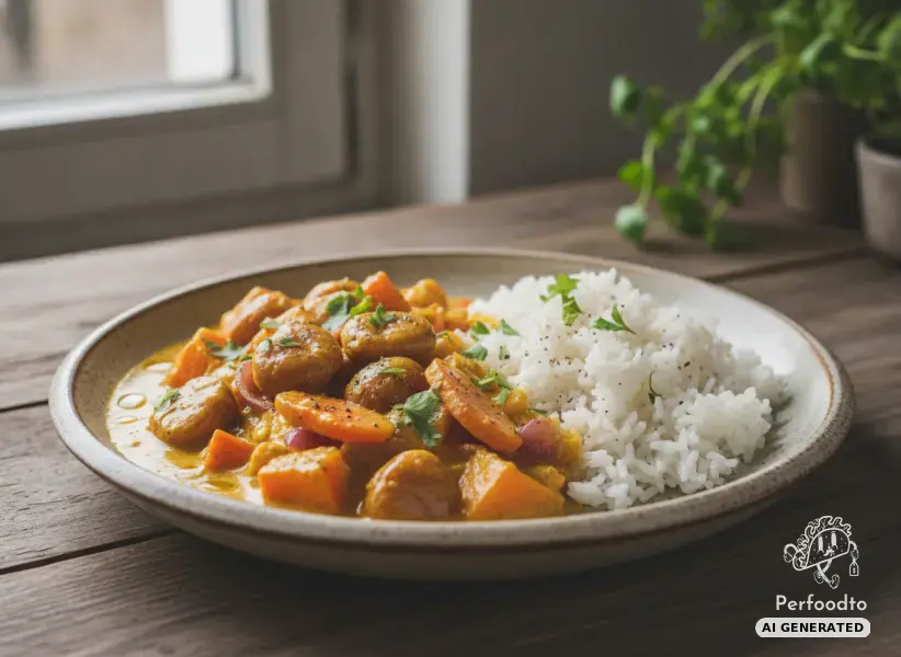 Creamy pumpkin curry with rice and chestnuts